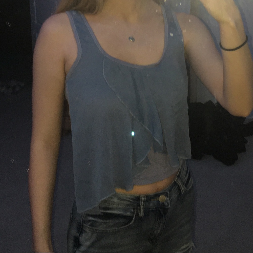 Blue frilly tank top